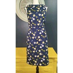 Boden Martha Pencil Dress Size 2 Navy Blue Floral Pattern Midi Textured EUC